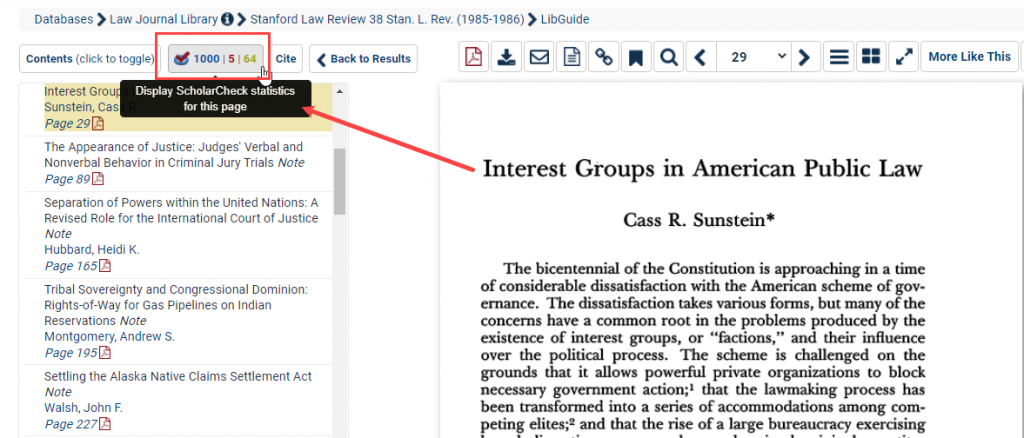 Screenshot of Interest Group in American Public Law in HeinOnline