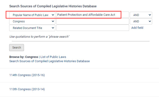 Screenshot of Popular Name of Public LawTool in HeinOnline