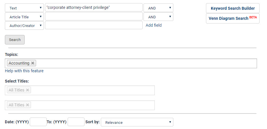 Screenshot of Advanced Search option from the Law Journal Library