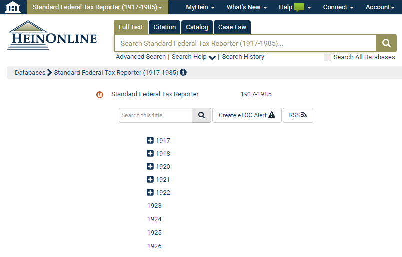 Screenshot of Standard Federal Tax Reporter landing page
