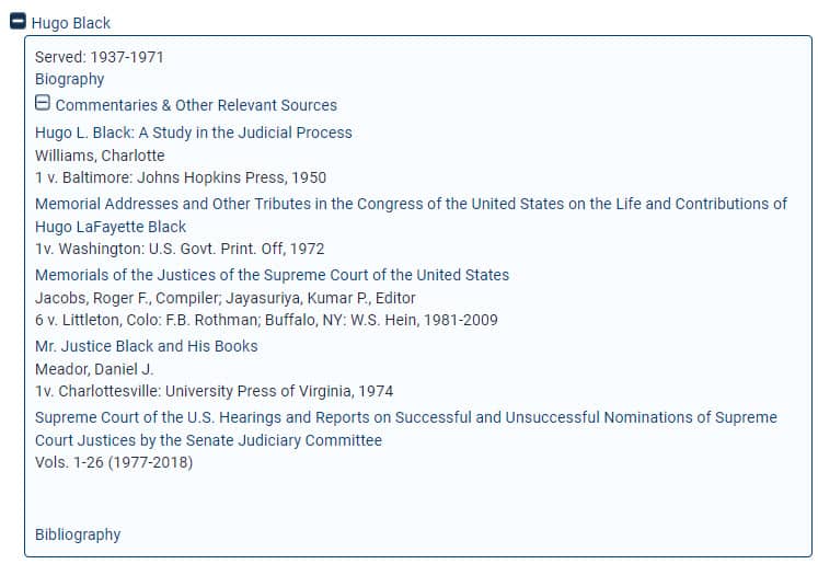 Hugo Black biography within History of Supreme Court Nominations 