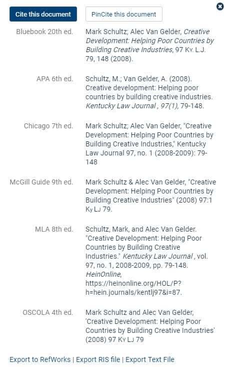 Screenshot of Citation Formats