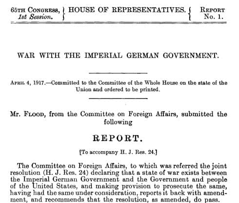 Screenshot of 65th Congress document regarding war with imperial German government