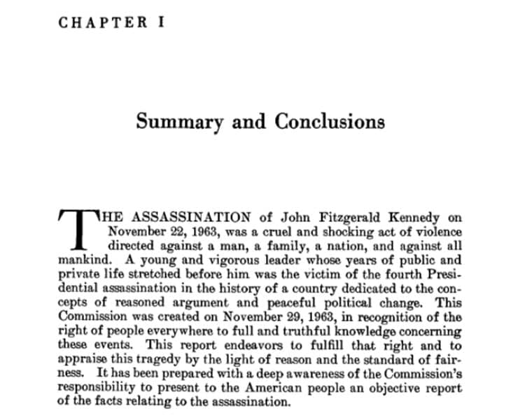 Screenshot of Summary and Conclusion of JFK's assassination