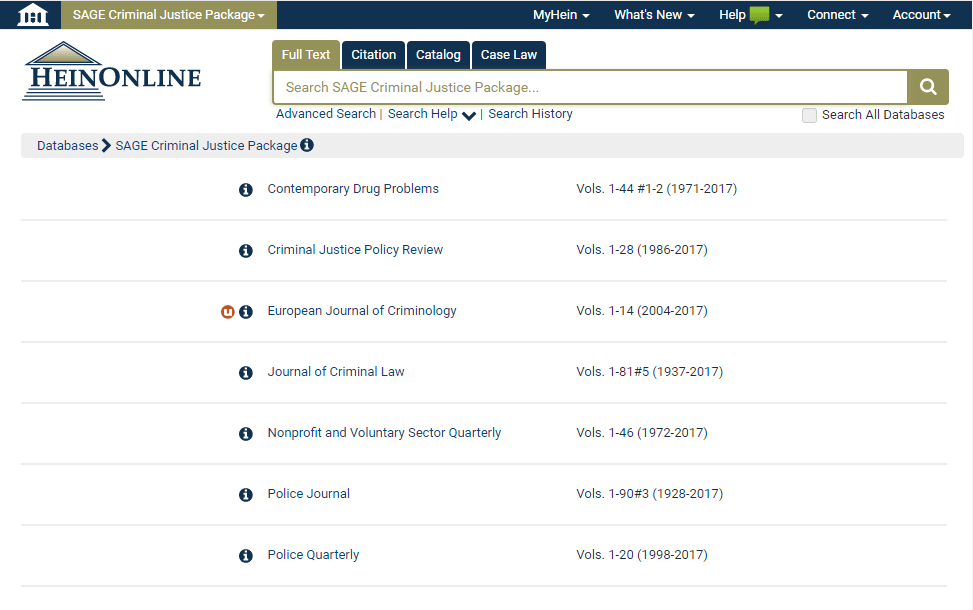Screenshot of SAGE Criminal Justice Package landing page