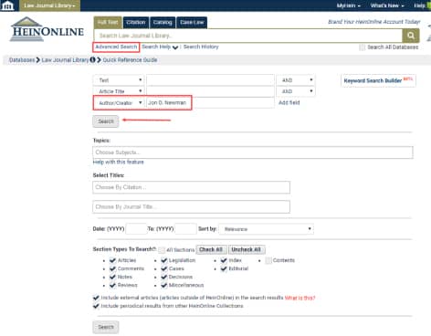 Image of searching in HeinOnline