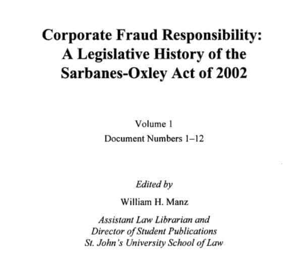 Screenshot of Corporate Fraud Responsibility Legislative history