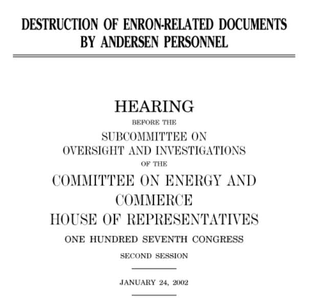 Screenshot of Enrom hearings document