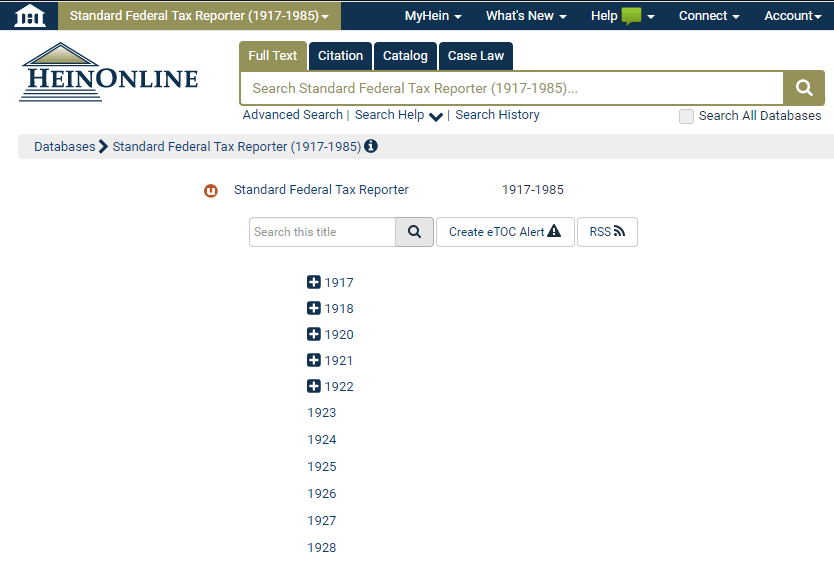 Screenshot of the Standard Federal Tax Reporter landing page