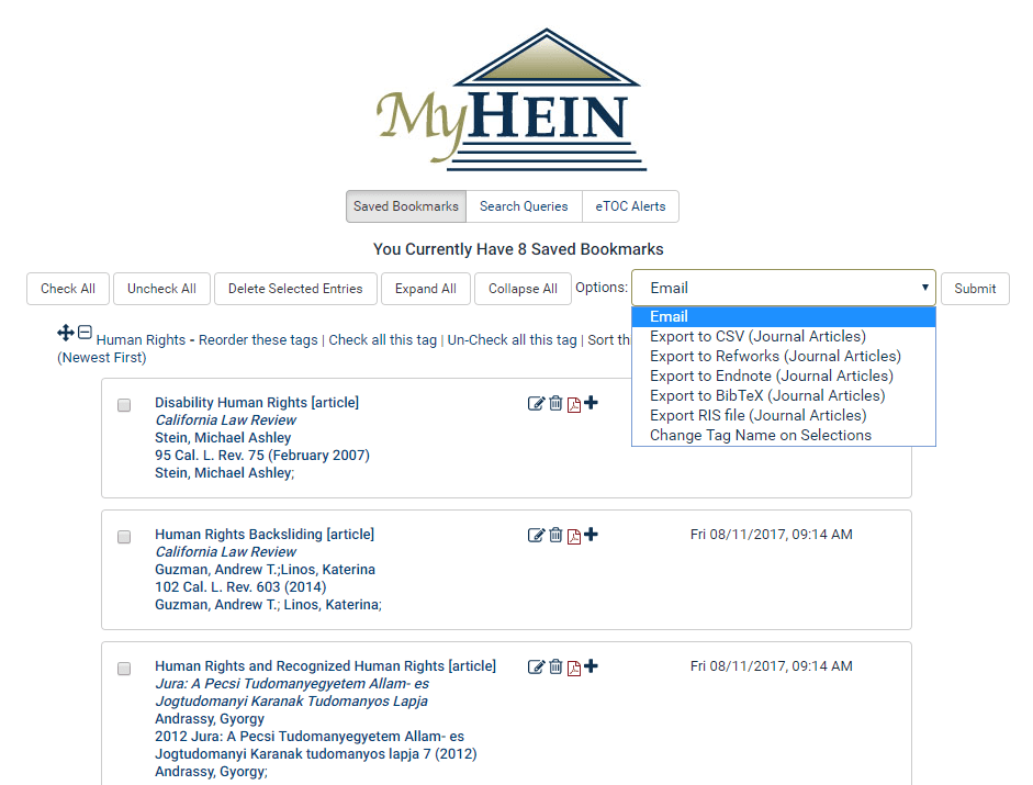 Screenshot of MyHein interface