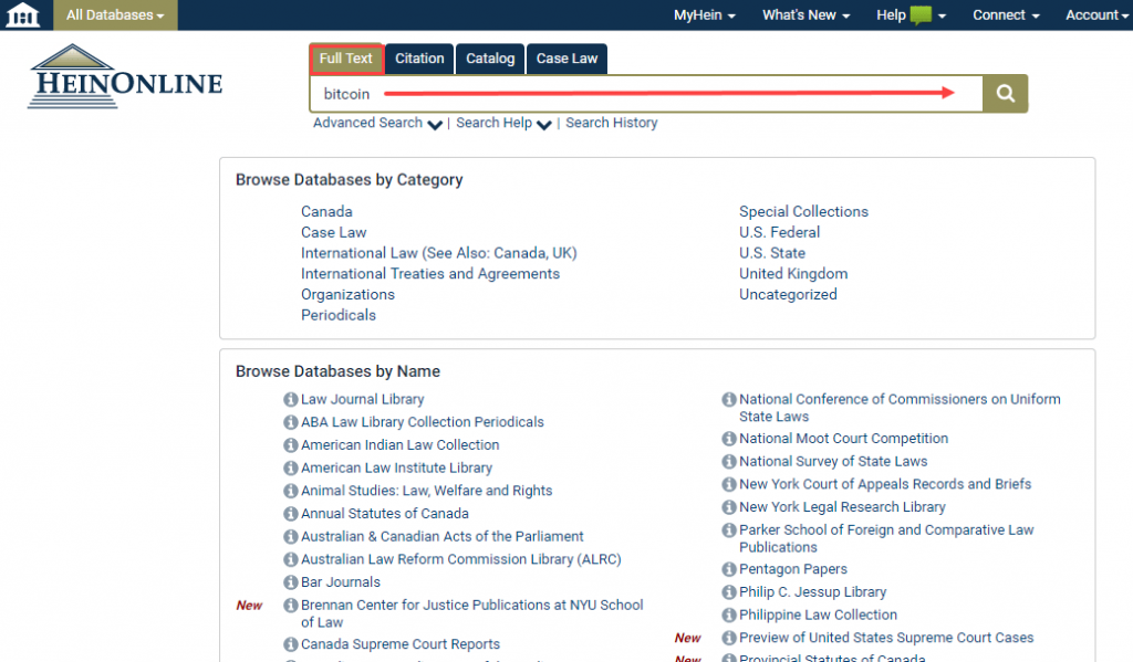 Screenshot of full text search within HeinOnline