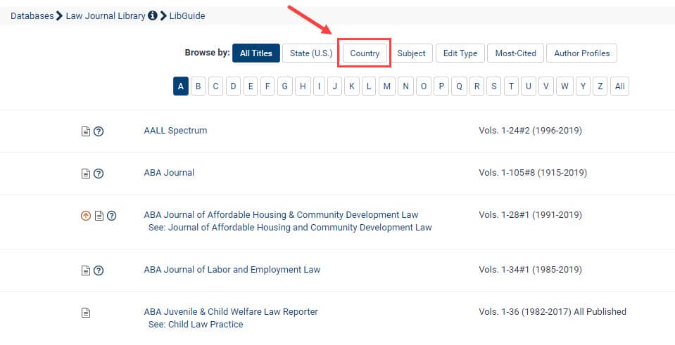 Law Journal Library browse by Country