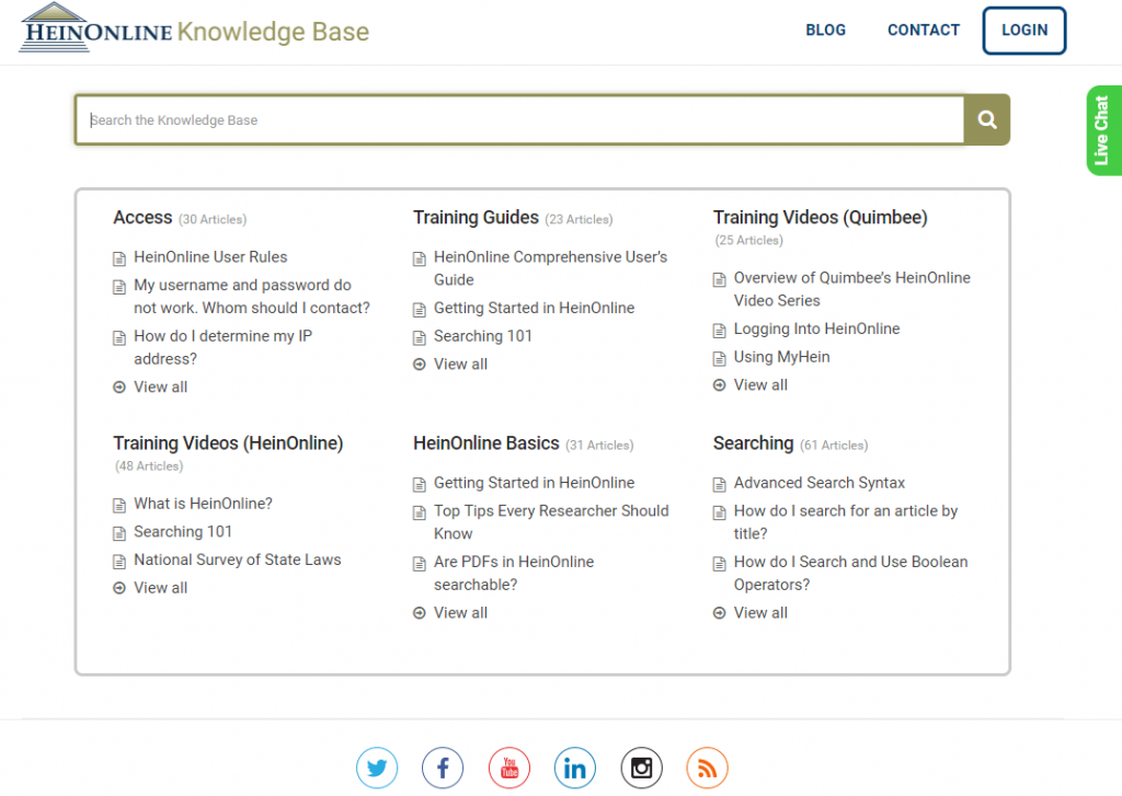 Screenshot of HeinOnline Knowledge Base
