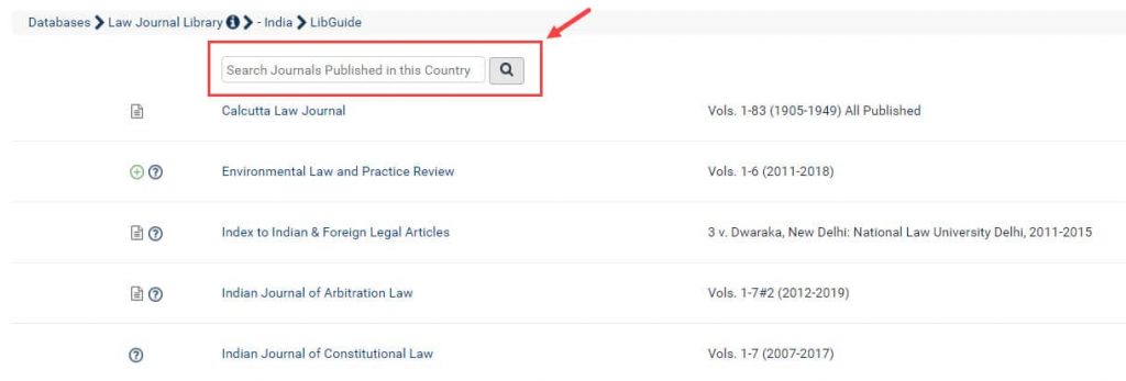 Law Journal Library browse by Country - India
