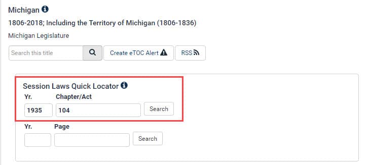 Michigan Session Laws quick locator tool example