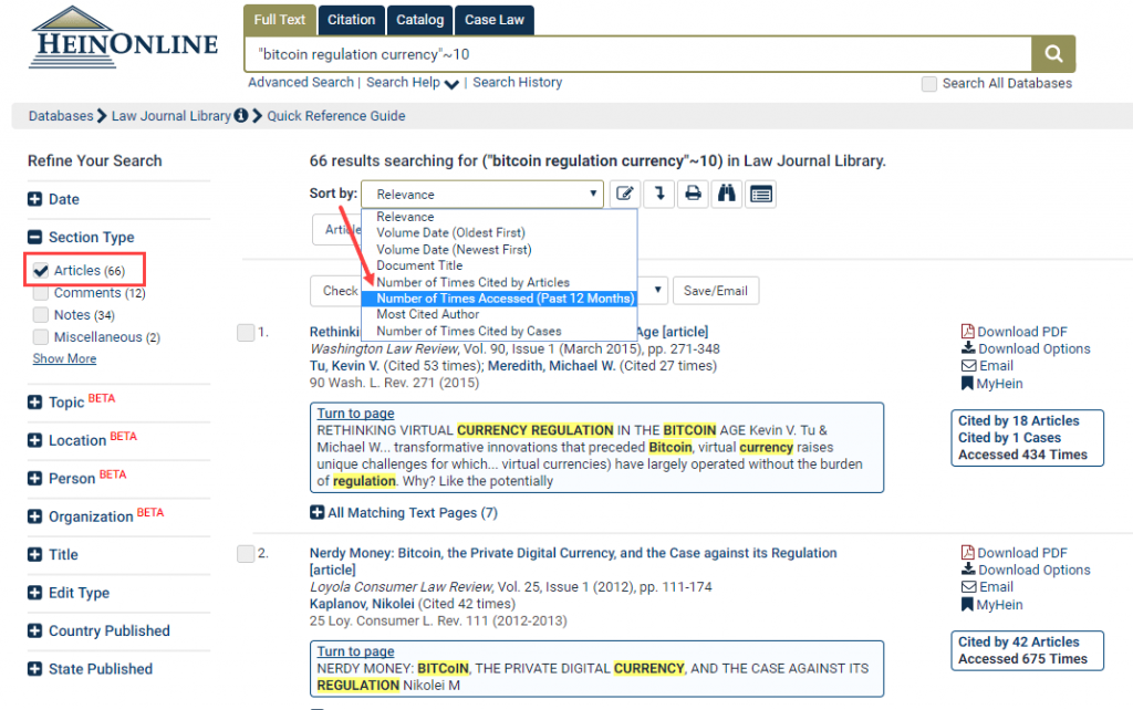 HeinOnline search results within the Law Journal Library