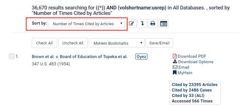 Screenshot of Number of Times Cited by Articles search function