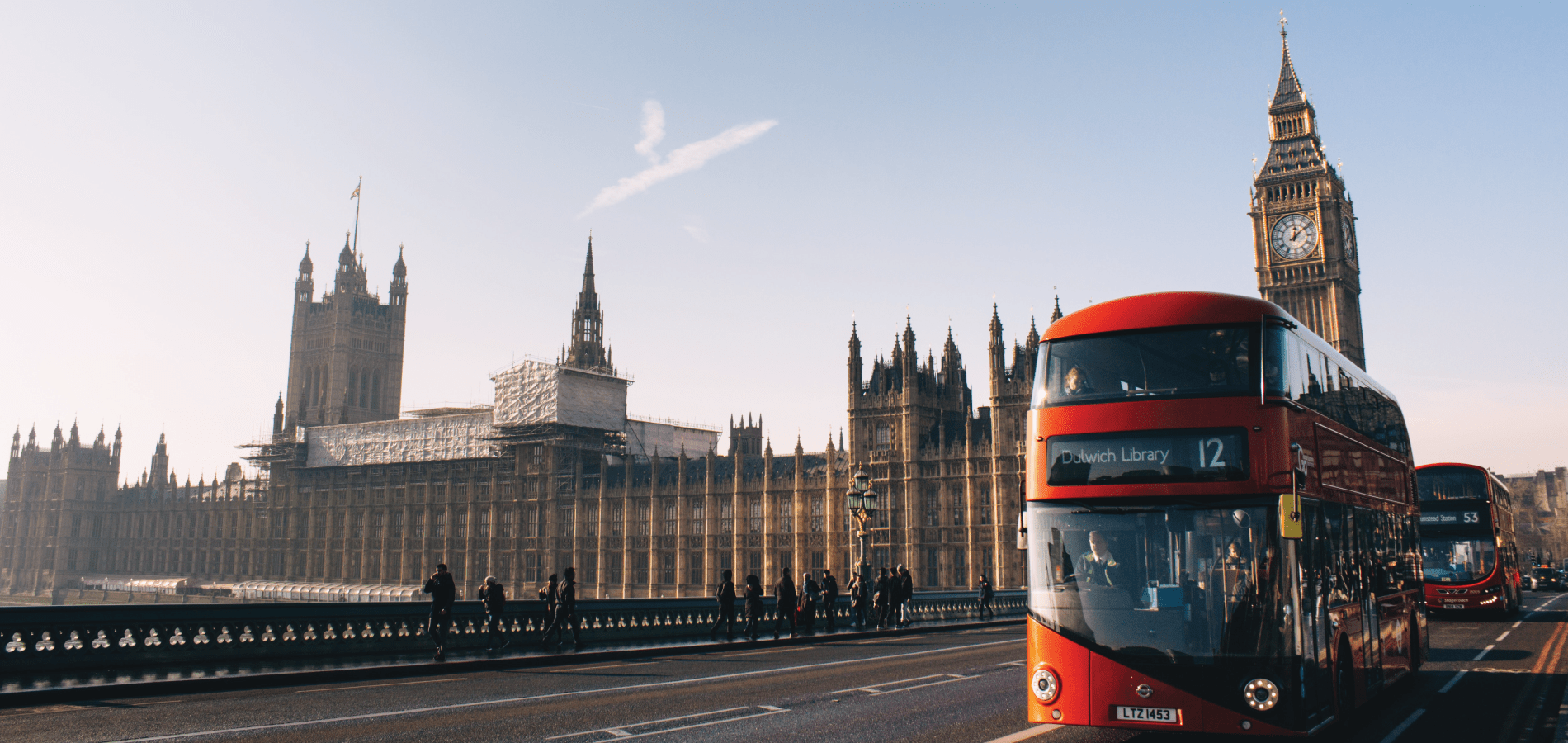image of buildings and bus in England
