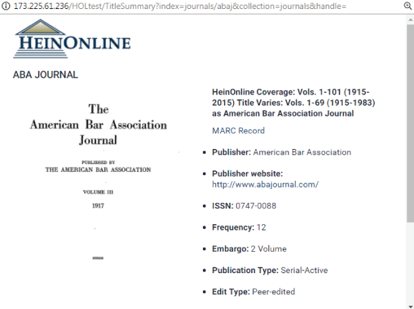 Screenshot of More Information for the ABA Journal