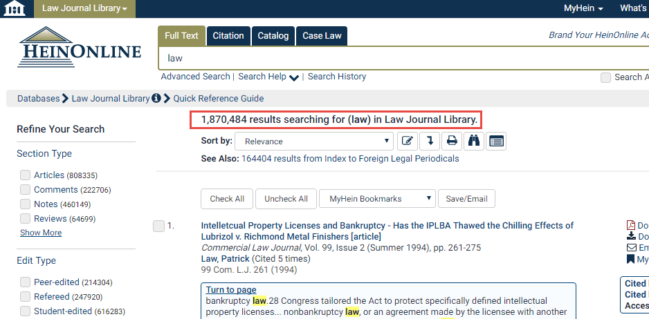 Search Results in Law Journal Library