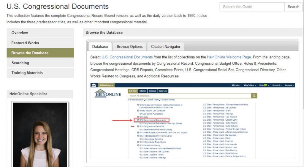 Screenshot of U.S. Congressional Documents LibGuide page