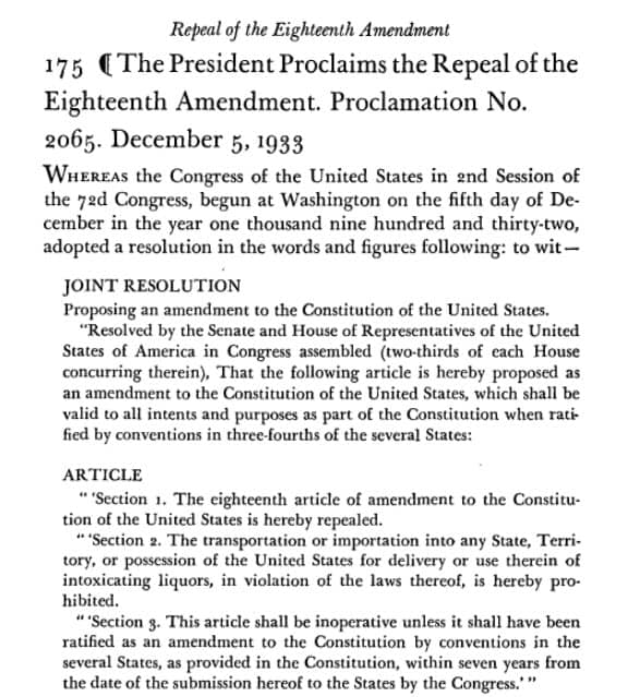 Screenshot of Amendment 18 repeal document