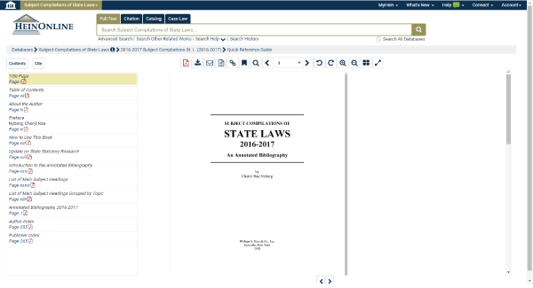 Screenshot of title page of State Laws 2016-2017