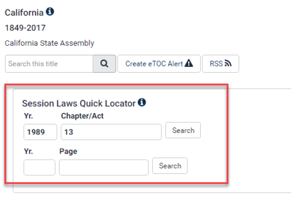 Example search in Session Laws Library