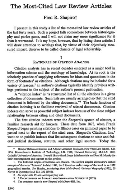Screenshot of "The Most-Cited Law Review Articles" article