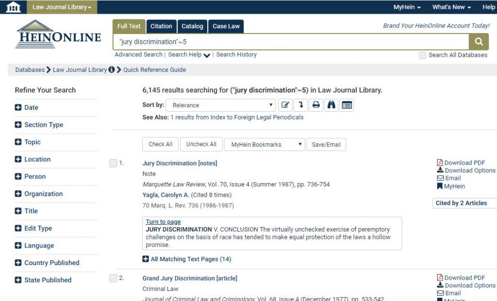 Screenshot of Full Text search results demonstrating proximity search using tilda