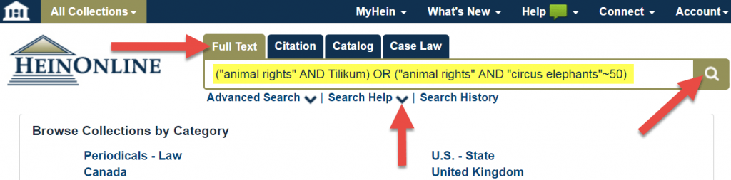 Example of full text search in HeinOnline