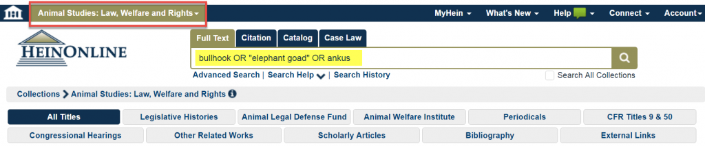 Search example within Animal Studies database