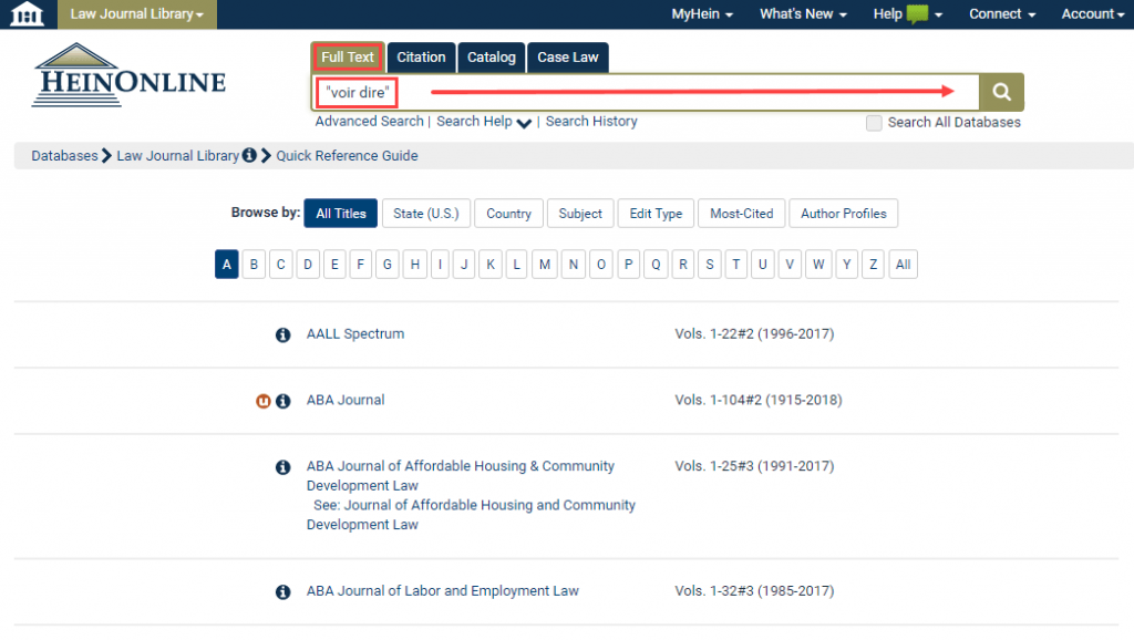 Full Text search example within HeinOnline