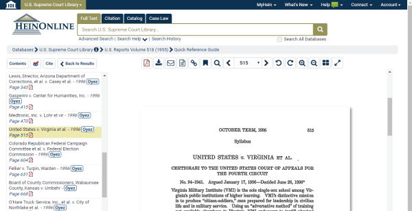 Screenshot of full text of United States v. Virginia case