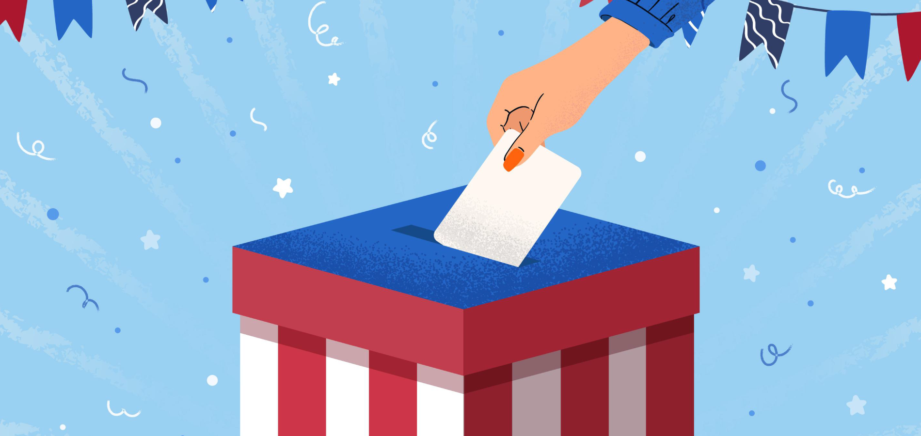 Illustration of a hand placing a ballot in a ballot box