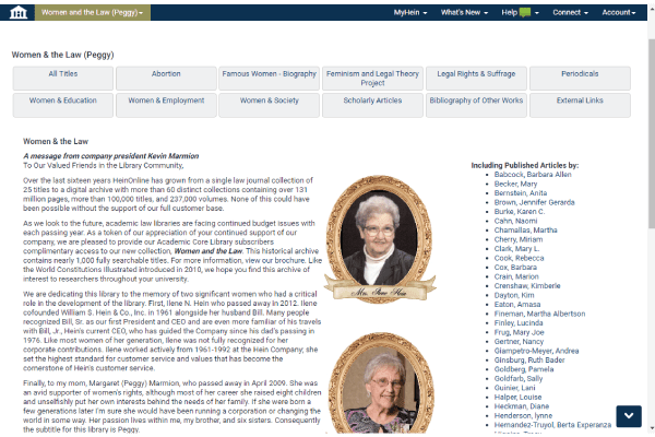 Screenshot of Women and the Law database