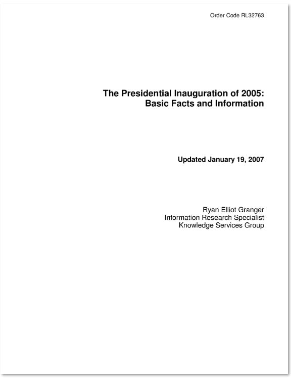 Screenshot of the Presidential Inauguration of 2005 basic facts and information document