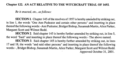 Screenshot of An Act Relative to the Witchcraft Trial of 1692