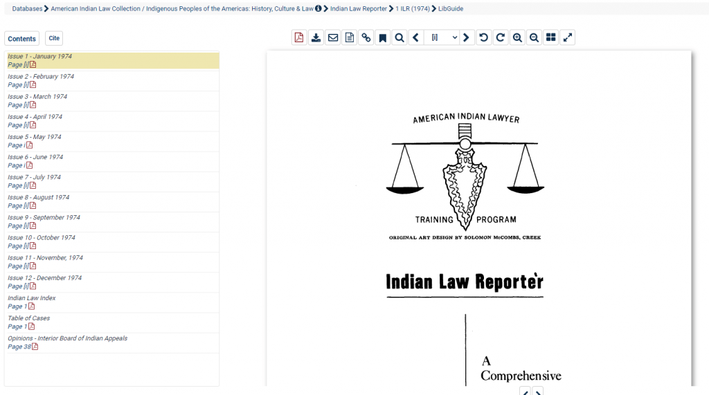 Screenshot of the Indian Law Reporter in HeinOnline