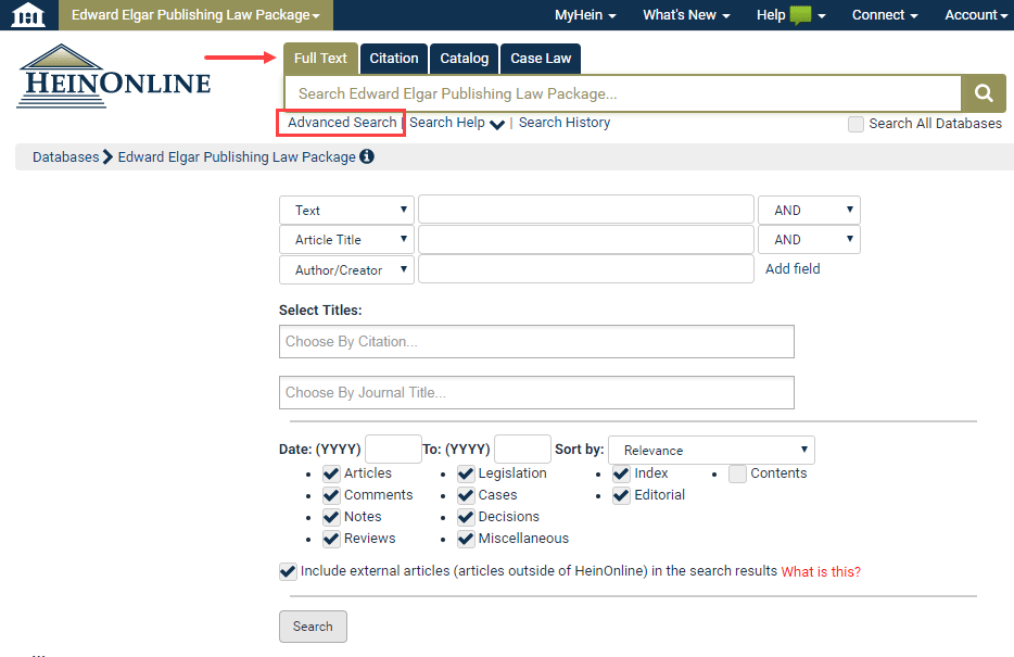 Advanced Search option within Law Journal Library