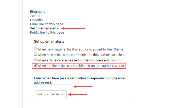 Screenshot of how to set up email alerts for similar articles