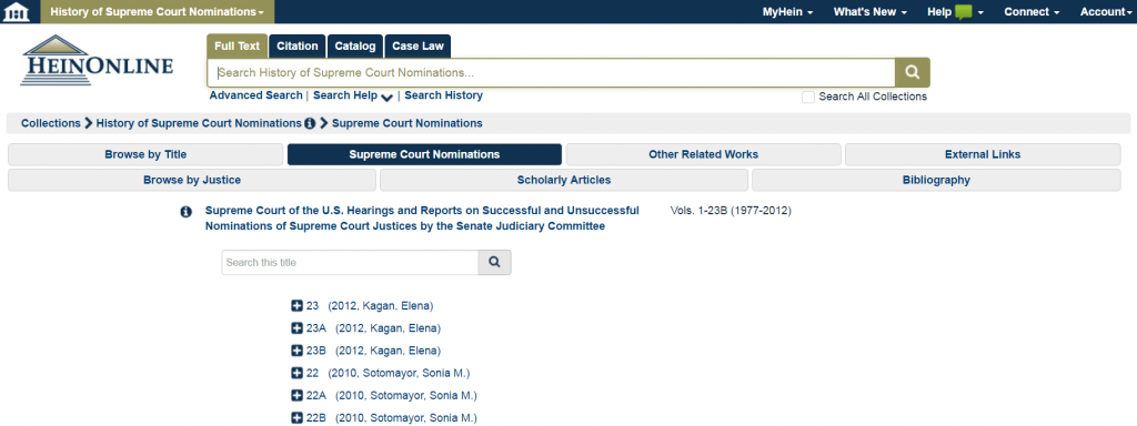 Screenshot of the History of Supreme Court Nominations database