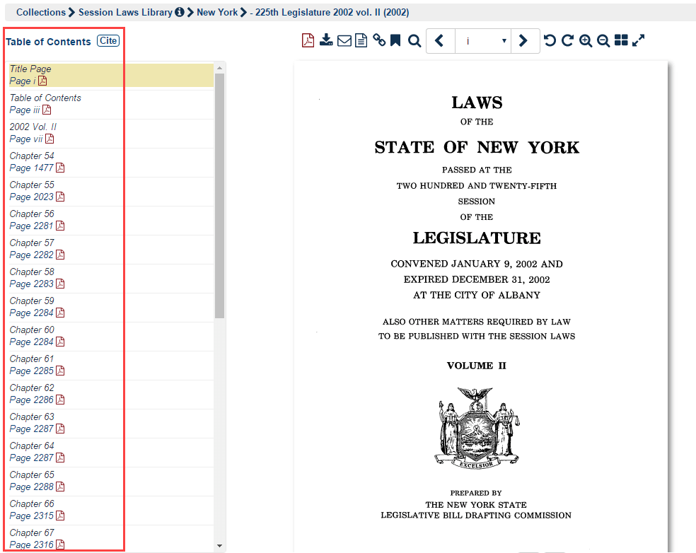 Screenshot of New York 2002 Session Laws