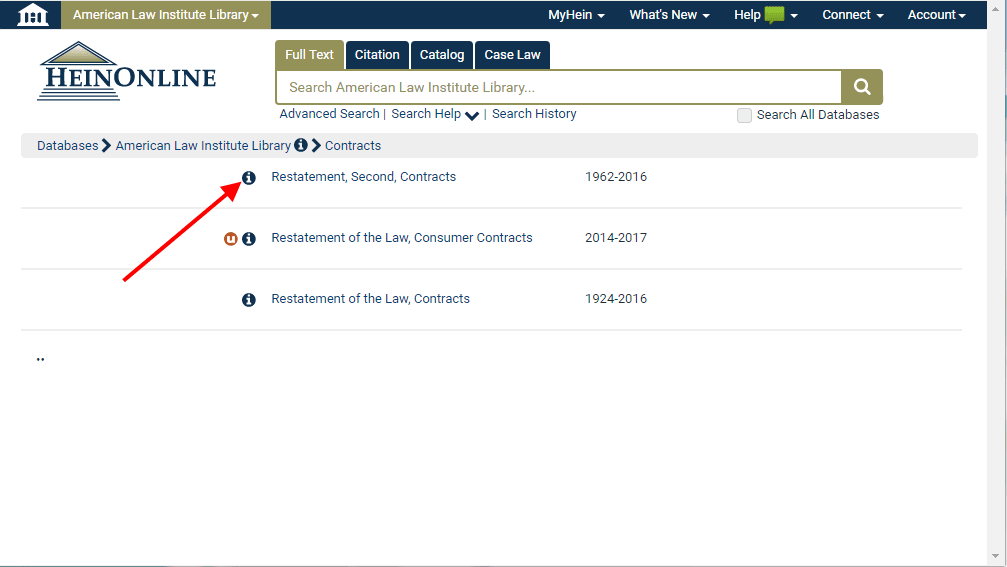 Screenshot of Restatements within the American Law Institute Library