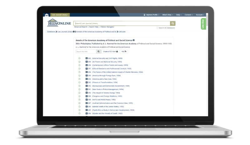 Laptop image showing the Annals of the American Academy of Political and Social Sciences contents