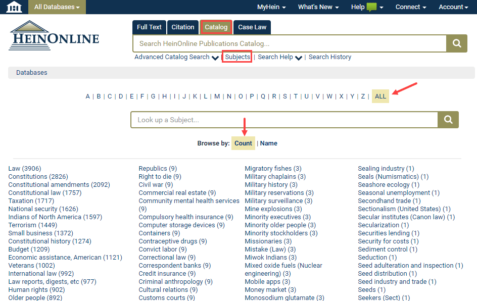Catalog tool in HeinOnline