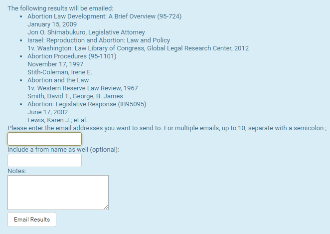 Screenshot of box where users can provide email address to send articles from HeinOnline