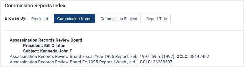 Screenshot of Bill Clinton's Assassination Records Review Board in HeinOnline