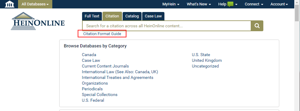Screenshot featuring the Citation Format Guide link