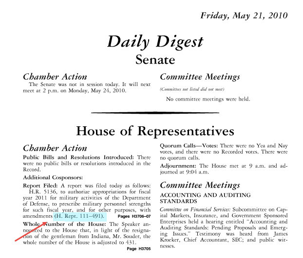 Screenshot of Congressional Record Daily